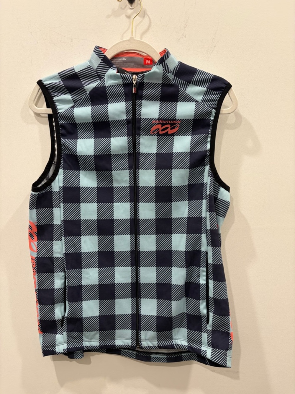 Podiumwear Cycling Plaid Vest in Light Blue & Navy - Performance Zip Front